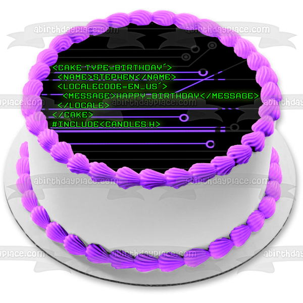 Computer Code Happy Birthday Edible Cake Topper Image ABPID54090