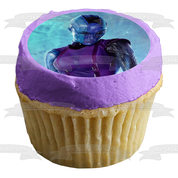 Marvel Nebula Assassin Blue Background Edible Cake Topper Image ABPID15430