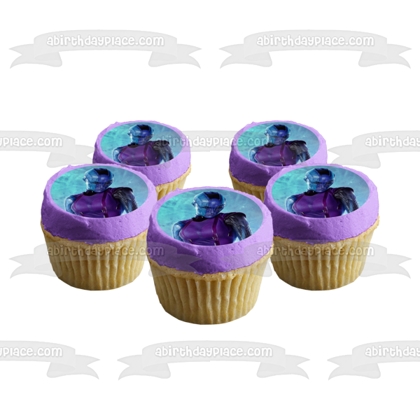 Marvel Nebula Assassin Blue Background Edible Cake Topper Image ABPID15430