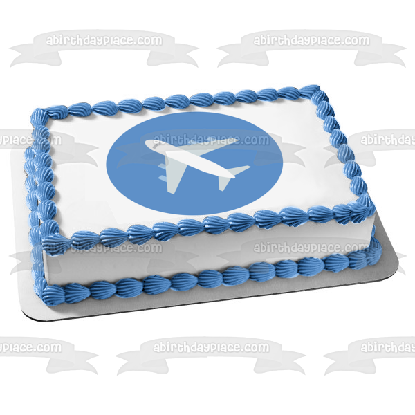 Cartoon Travel White Airplane Blue Background Edible Cake Topper Image ABPID15491