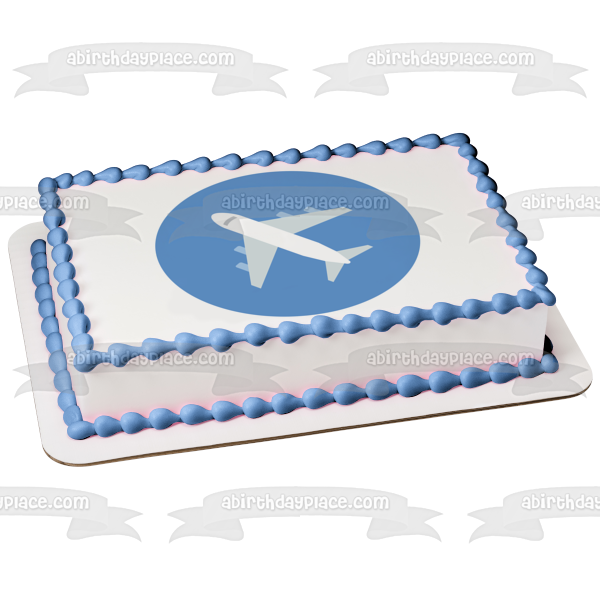 Cartoon Travel White Airplane Blue Background Edible Cake Topper Image ABPID15491