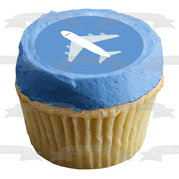 Cartoon Travel White Airplane Blue Background Edible Cake Topper Image ABPID15491