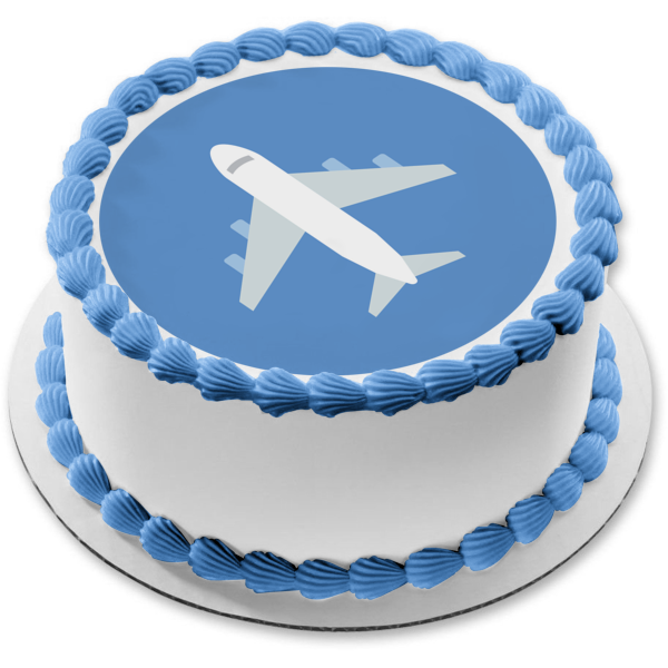 Cartoon Travel White Airplane Blue Background Edible Cake Topper Image ABPID15491