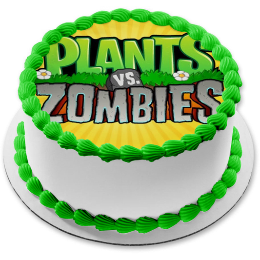 Plantas Vs Zombies Logo Flores Fondo Amarillo Imagen De Adorno Comestible Para Pastel ABPID15244 