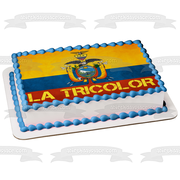 Adorno comestible para tarta con bandera de Ecuador, La Tricolor, imagen ABPID20624 