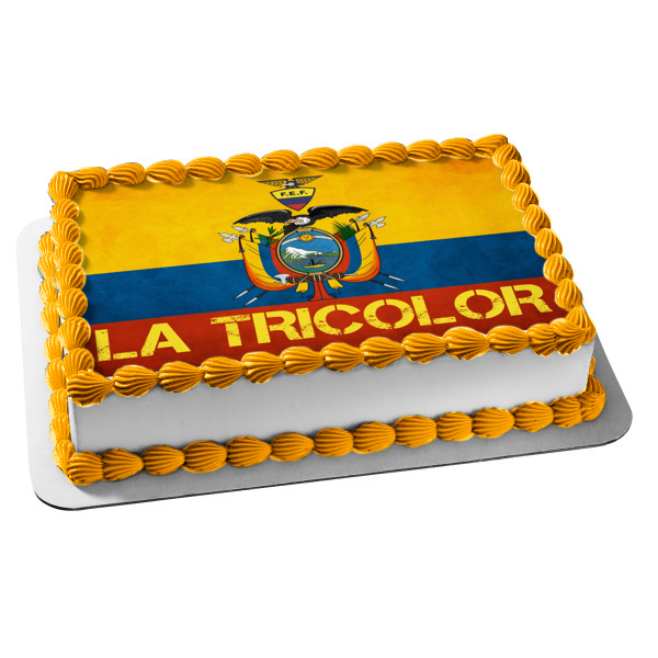 Adorno comestible para tarta con bandera de Ecuador, La Tricolor, imagen ABPID20624 