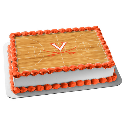 Virginia Cavaliers Mens Basketball Logo NCAA Basketball Court Background Edible Cake Topper Image ABPID21752