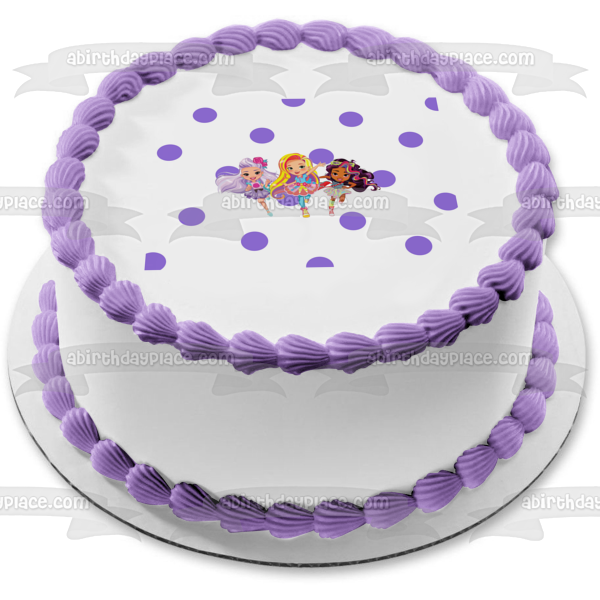 Sunny Day Rox Blair Purple Polka Dot Background Edible Cake Topper Image ABPID21764