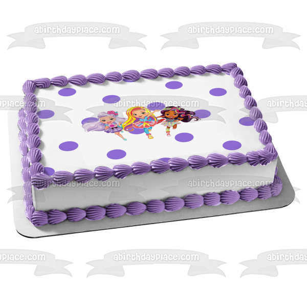 Sunny Day Rox Blair Purple Polka Dot Background Edible Cake Topper Image ABPID21764