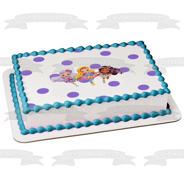 Sunny Day Rox Blair Purple Polka Dot Background Edible Cake Topper Image ABPID21764