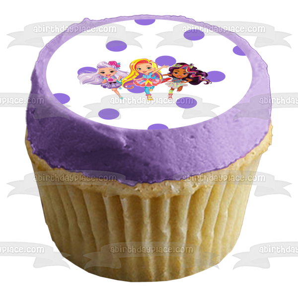 Sunny Day Rox Blair Purple Polka Dot Background Edible Cake Topper Image ABPID21764