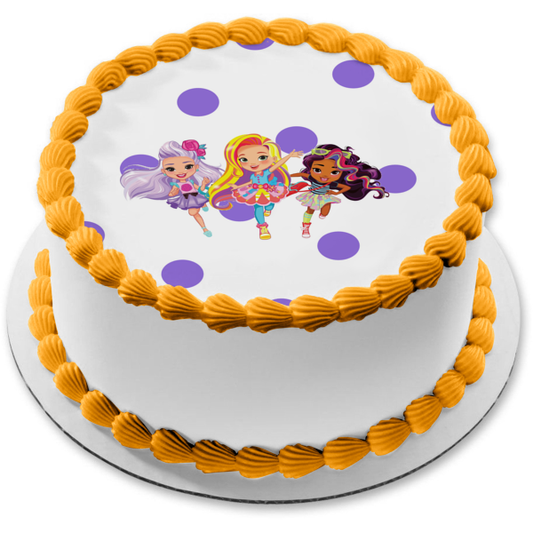 Sunny Day Rox Blair Purple Polka Dot Background Edible Cake Topper Image ABPID21764