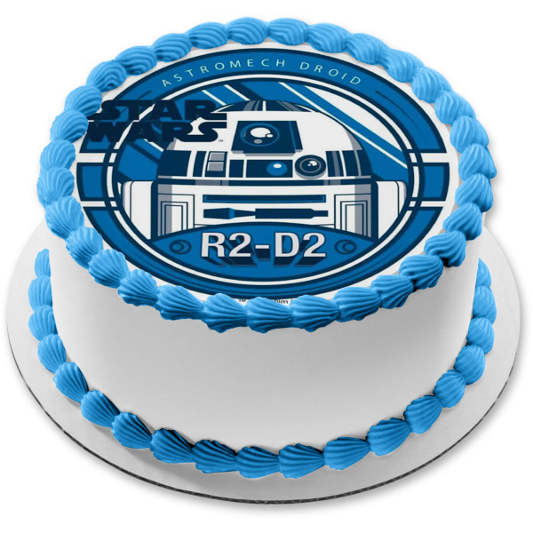 Star Wars R2-D2 Astromech Droid Blue Background Edible Cake Topper Image ABPID21787