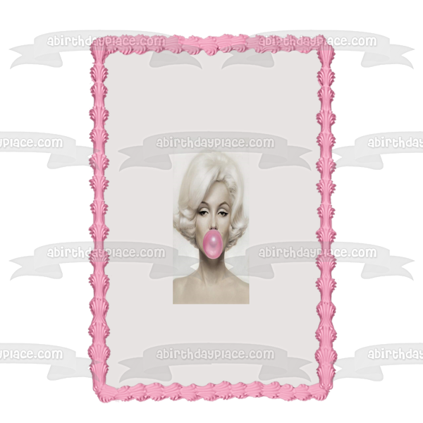 Imagen comestible para decoración de tarta de Marilyn Monroe soplando una burbuja de chicle ABPID22014 