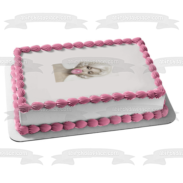 Imagen comestible para decoración de tarta de Marilyn Monroe soplando una burbuja de chicle ABPID22014 