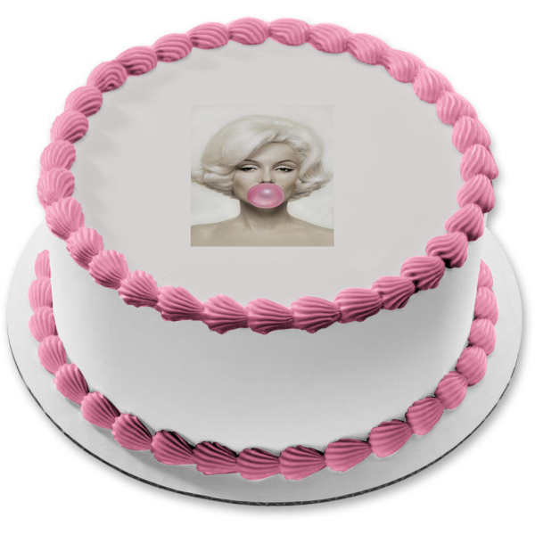 Imagen comestible para decoración de tarta de Marilyn Monroe soplando una burbuja de chicle ABPID22014 