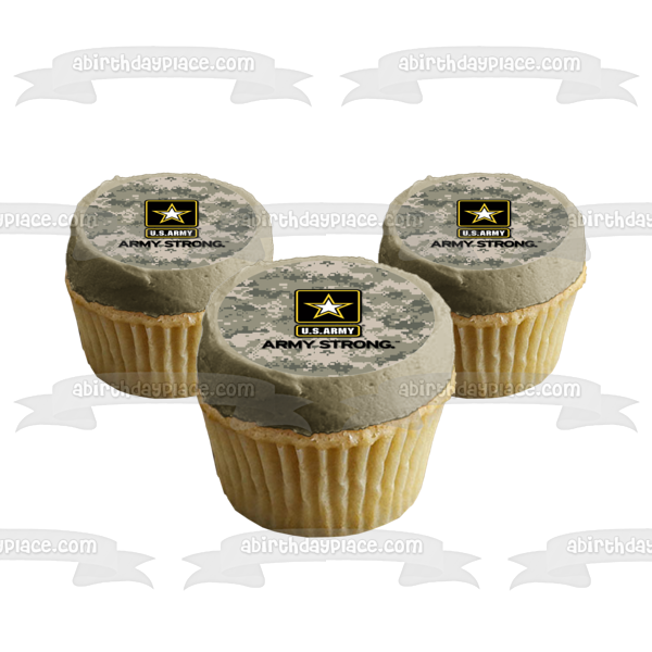 US Army Logo Our Love Isn't Just Strong It's Army Strong Camo Background Edible Cake Topper Image ABPID21805