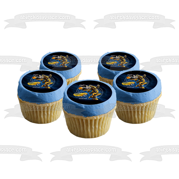 Transformers Bumblebee Yellow Camaro Blue Background Edible Cake Topper Image ABPID21807