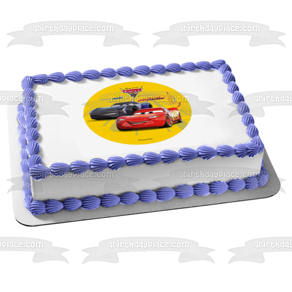 Cars 3 Lightening McQueen Jackson Storm Yellow Background Edible Cake ...