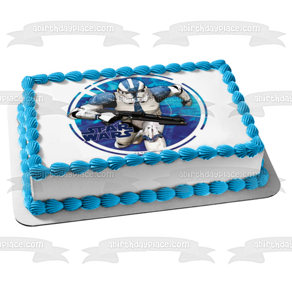 Adorno comestible para tarta con fondo azul de Star Wars Storm Trooper, imagen ABPID22025 