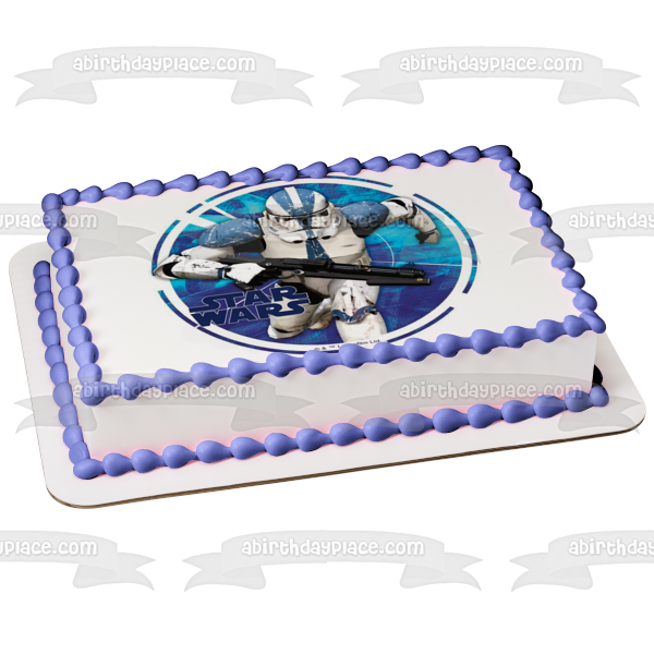 Adorno comestible para tarta con fondo azul de Star Wars Storm Trooper, imagen ABPID22025 