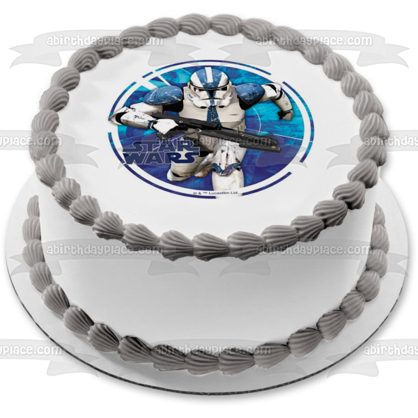 Adorno comestible para tarta con fondo azul de Star Wars Storm Trooper, imagen ABPID22025 