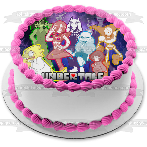 Undertale Flowey Toriel Frisk Sans Papyrus Undyne Alphys Meltaton Purple Background Edible Cake Topper Image ABPID21815