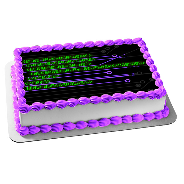 Computer Code Happy Birthday Edible Cake Topper Image ABPID54090