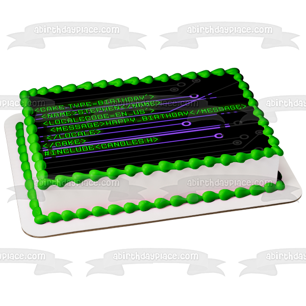 Código de computadora Feliz cumpleaños Imagen comestible para pastel ABPID54090 