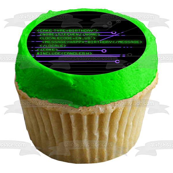 Código de computadora Feliz cumpleaños Imagen comestible para pastel ABPID54090 