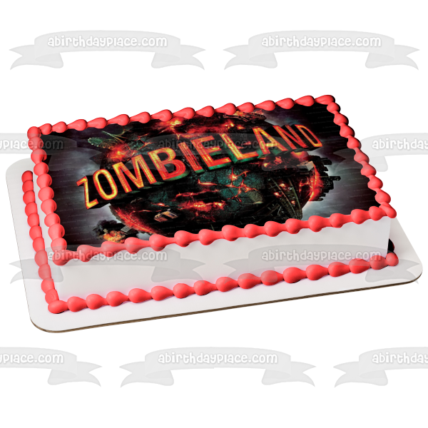 Zombie Land Logo Exploding Fiery Planet Edible Cake Topper Image ABPID21829