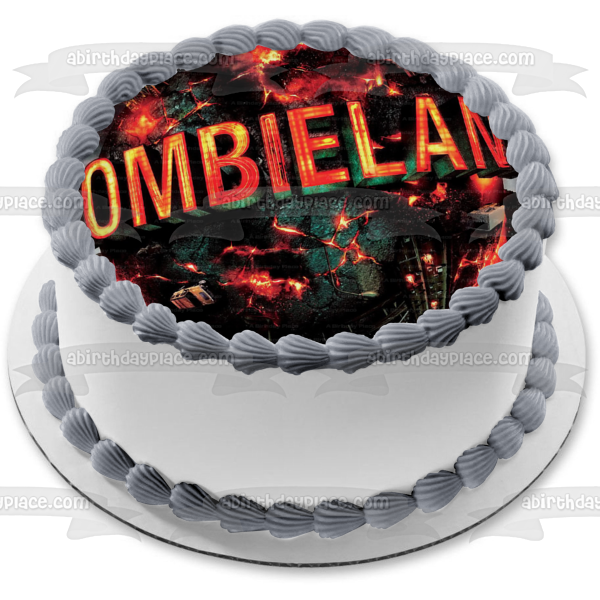 Imagen comestible para decoración de tarta con el logotipo de Zombie Land explotando Fiery Planet ABPID21829 