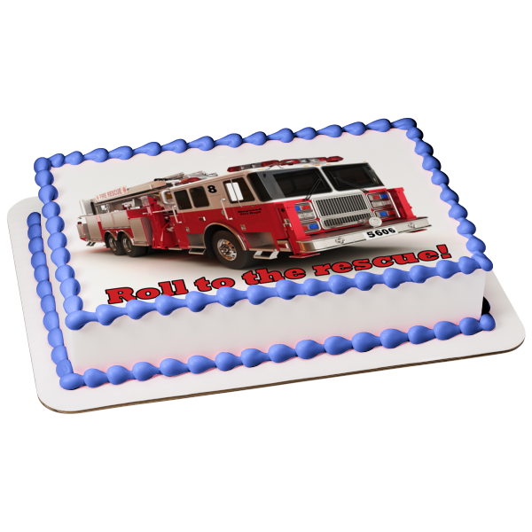 Emergency Vehicle Fire Truck Roll to the Rescue Edible Cake Topper Image ABPID21873