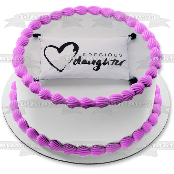 Precious Daughter Pillow Heart - Adorno comestible para tarta en blanco y negro, imagen ABPID21880 