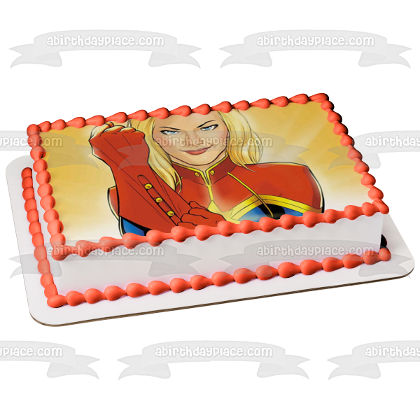 Marvel Captain Marvel Tan Background Edible Cake Topper Image ABPID21898