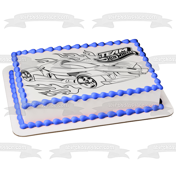 Dibujo del coche del equipo Hot Wheels, decoración comestible para tarta en blanco y negro, imagen ABPID21928 