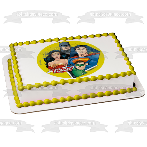 Liga de la Justicia Superman Linterna Verde Mujer Maravilla Batman Fondo Amarillo Imagen comestible para tarta ABPID21930 