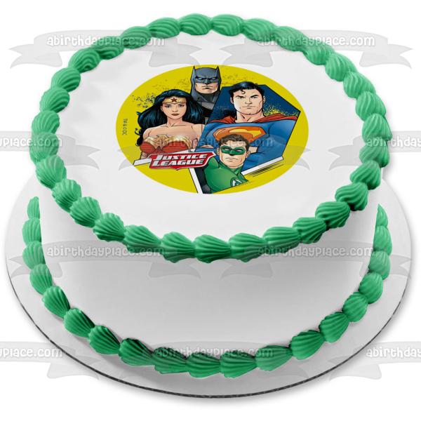 Liga de la Justicia Superman Linterna Verde Mujer Maravilla Batman Fondo Amarillo Imagen comestible para tarta ABPID21930 