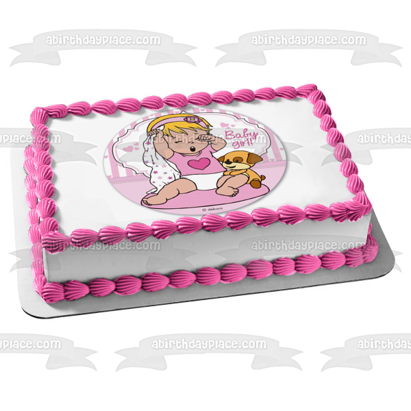 Baby Girl Baby Shower Estrellas Manta Cachorro Relleno Adorno Comestible Para Pastel Imagen ABPID21954 