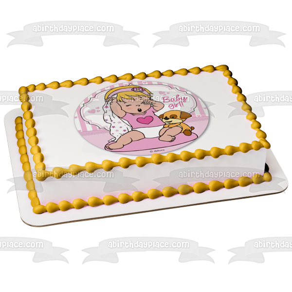 Baby Girl Baby Shower Estrellas Manta Cachorro Relleno Adorno Comestible Para Pastel Imagen ABPID21954 