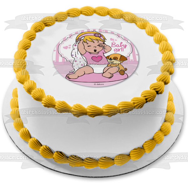 Baby Girl Baby Shower Estrellas Manta Cachorro Relleno Adorno Comestible Para Pastel Imagen ABPID21954 