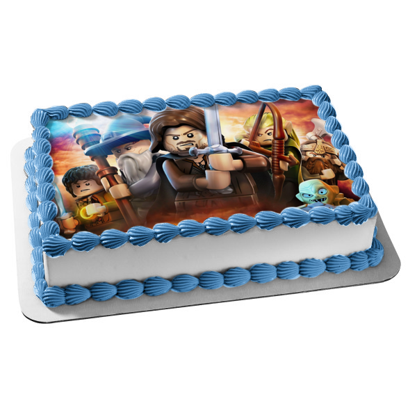 LEGO Lord of the Rings Gandalf Gollum Bilbo Thrane Gloin Edible Cake Topper Image ABPID22342