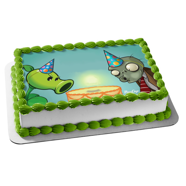 Plants Vs Zombies Peashooter Zombie Happy Birthday Party Hats Cake Edible Cake Topper Image ABPID22369