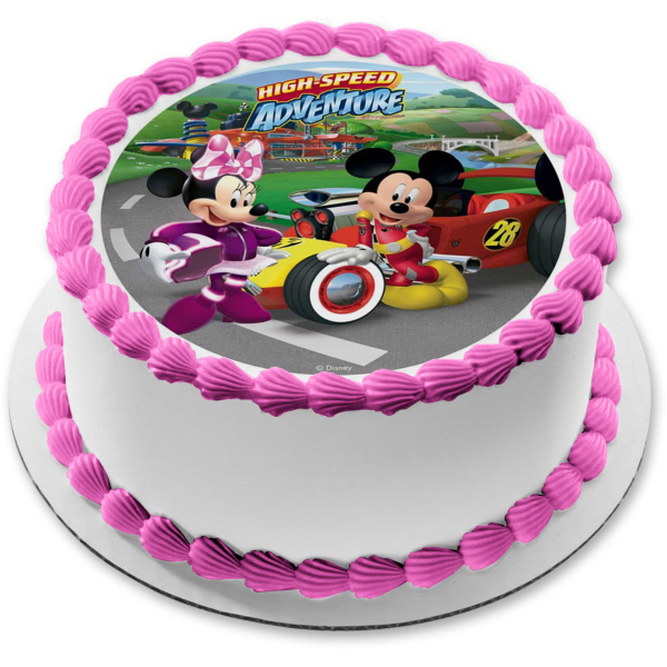 Disney Mickey Mouse and Friends Minnie Mouse High-Speed Adventure Race Car Edible Cake Topper Image ABPID21986