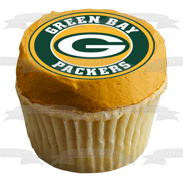 Logotipo de los Green Bay Packers, fondo verde y amarillo de la NFL, decoración comestible para tarta, imagen ABPID21989 