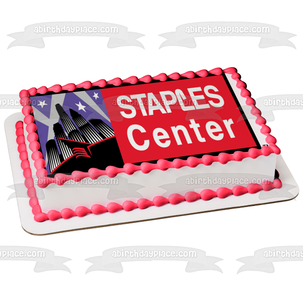 Imagen comestible para decoración de tarta con el logotipo del Staples Center, edificios y estrellas ABPID24053 