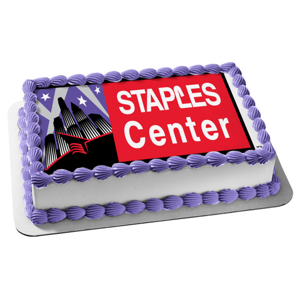 Imagen comestible para decoración de tarta con el logotipo del Staples Center, edificios y estrellas ABPID24053 