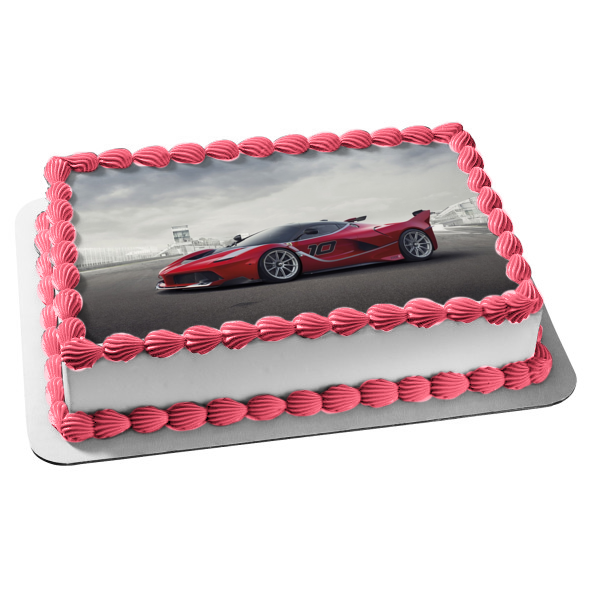 Red Race Car #10 Grey Sky Background Edible Cake Topper Image ABPID24336