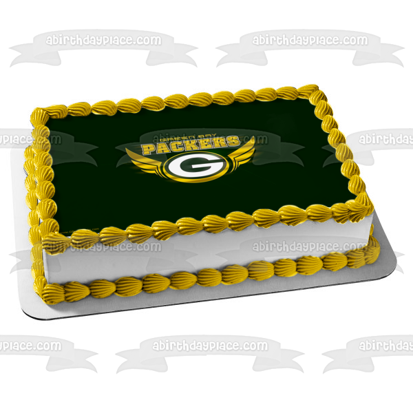 NFL Green Bay Packers Logo Alas Fondo Verde Liga Nacional de Fútbol Imagen comestible para tarta ABPID24389 