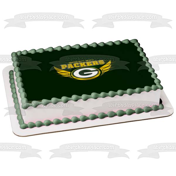 NFL Green Bay Packers Logo Alas Fondo Verde Liga Nacional de Fútbol Imagen comestible para tarta ABPID24389 